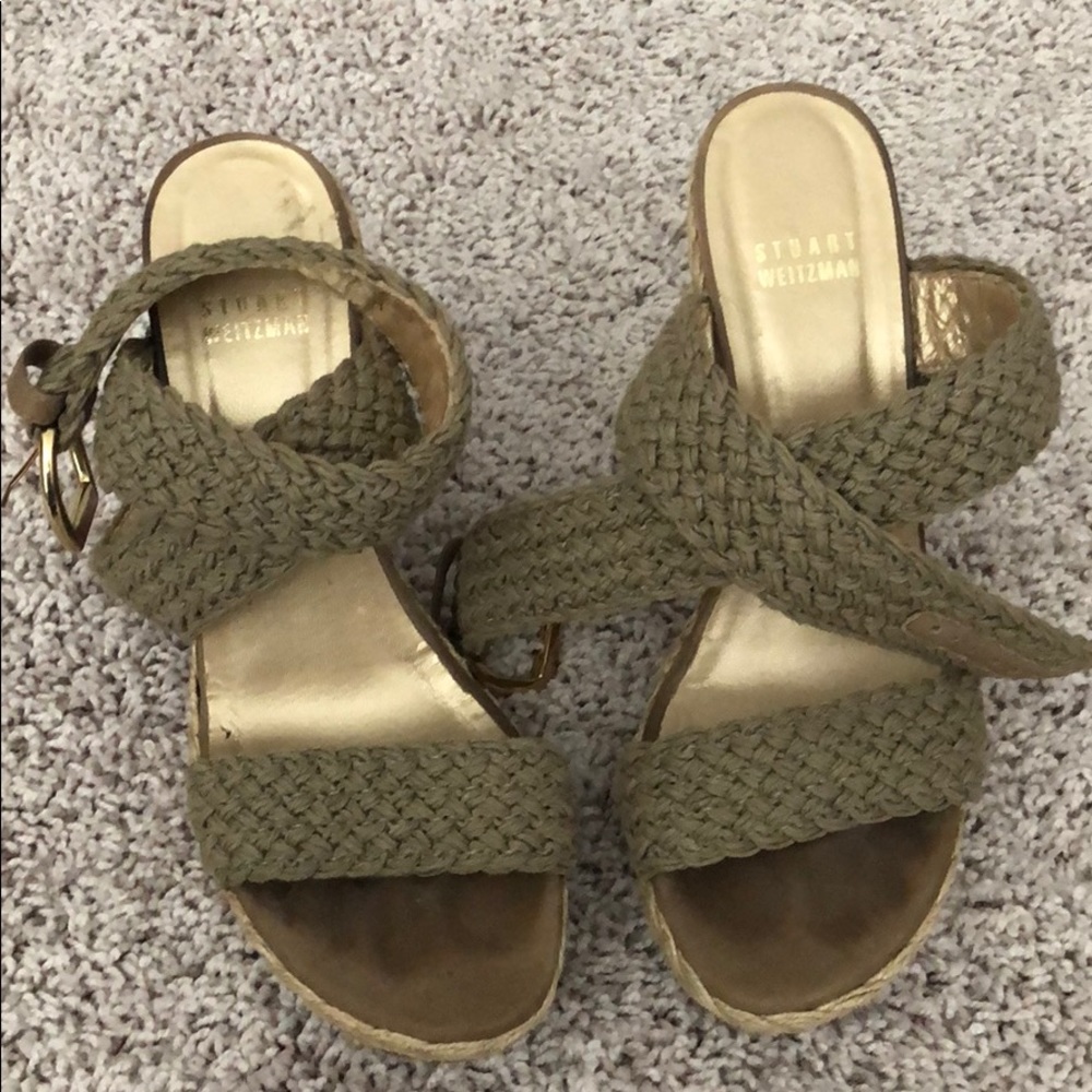 Stuart Weitzman Alex Olive Platform Wedge Sandal